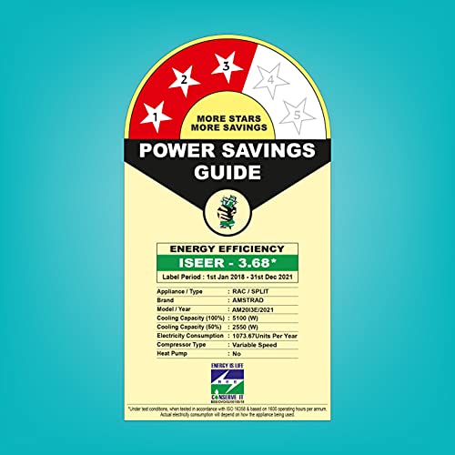 Image of Amstrad 1.5 Ton 3 Star Inverter Split AC (Copper, 2021 Model, AM20I3E, White)