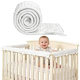 3-TLG. Baby Bettkantenschutz – Bed Rail Cover 128x18cm & 68x18cm, Kinderbett Kantenschutz für Seiten- und Vorderschiene, Schutzhülle für Babybett, Weich & Sicher, Weiß