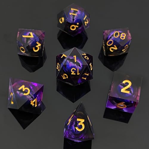 Image of ORUZA 7 PCS Dragon Eye DND Dice Liquid Core D&D Dice Resin Sharp Edge Polyhedral D&D Dice Set for Dungeons and Dragons Role Playing Die D20 D12 D10 D8 D6 D4 D%