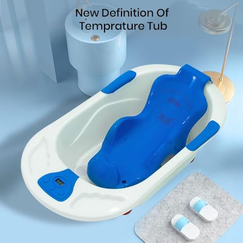 Image of StarAndDaisyBath Tub for 0 to 3 Years /Newborn Baby Bath Tub /Infants Bathtub with Temperatures Sensor & Baby Bath Seat /Sling, Antislip Baby Bath Tub with Bath Chair (White-Blue)