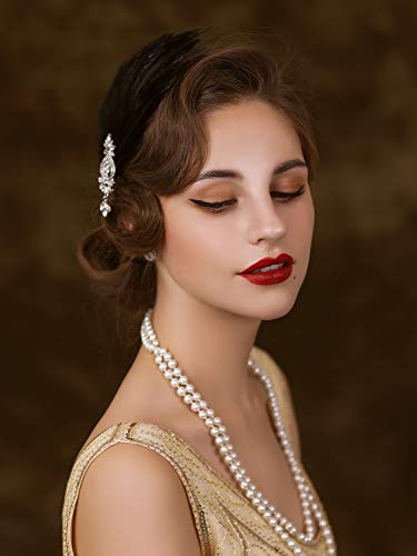 Sweetv 1920S Feather Headpiece Flapper Headband, Roaring 20S Hair Accessories Great Gatsby Hair Clip Black #TOP4