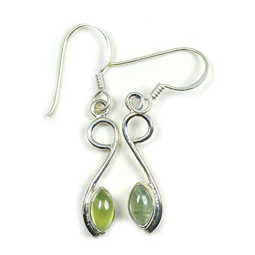 Pendientes de prehnita con gancho trasero y plata 925, joyería india hecha a mano