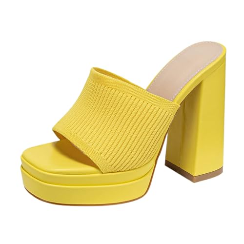 Women's Stretch Knitted Platform Chunky Heels Sexy Sandals Fashion Square Open Toe Block High Heeled Slip-On Y2K Slippers Summer Comfortable Slip On Party Dress Pump Mules Shoes - Main Image