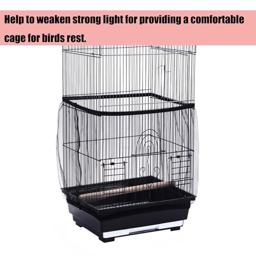 Image of Bird Cage Seed Catcher, Large Bird Cage Cover, 75-118'' Universal Adjustable Birdcage Cover Skirt Soft Airy Nylon Mesh Net for Parakeet Macaw African Round Square Cage, Black