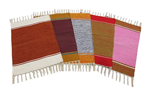 Image of MAHZEE HOME� Hand Woven Cotton Multicolor Small Rug for Bedroom, Living Room, Kids Room and Kitchen | Size : 1'4 inchx2' Feet or 16x24 Inch or 40x60 cm| 100% Organic| Machine Washable (Combo of 5 Pcs)