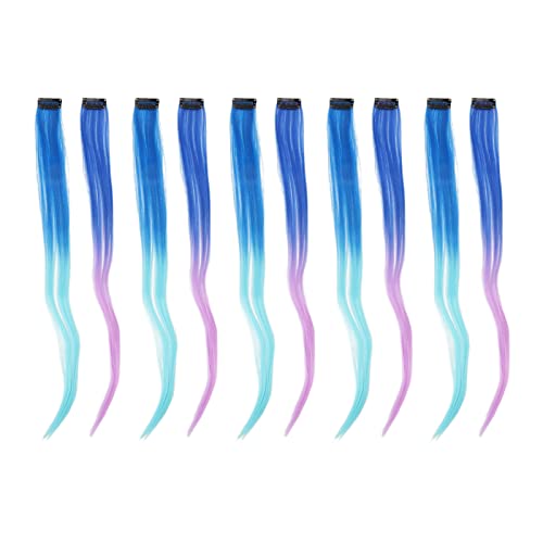TARSHYRY Extensiones de Cabello Coloridas Reflejos Largos y Rectos para Mujeres para Mujeres Niñas Azules Azules Brillantes Púrpura Altas Temperaturas Sintéticas Cabello