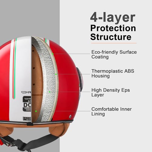 Image of Open Face Motorcycle Helmet for Adults, Half Face Moped Helmets for Men, 3 /4 Retro Vespa Helmet, Classic Vintage Motorcycle Helmet for Women, DOT Approved
