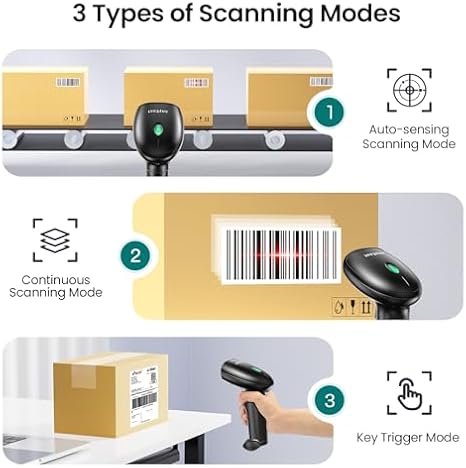 2D 1D Barcode Scanner with Stand, Bluetooth and Wireless Inventory QR Code Scanners for Computer POS, Handheld CMOS Image Bar Code Reader for Warehouse Library Supermarket,AT006+AT003WB-Grey