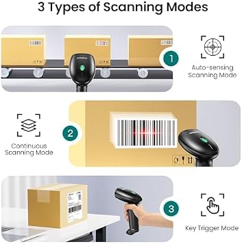 2D 1D Barcode Scanner with Stand, Bluetooth and Wireless Inventory QR Code Scanners for Computer POS, Handheld CMOS Image Bar Code Reader for Warehouse Library Supermarket,AT006+AT003WB-Grey