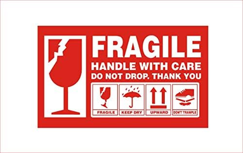True-Ally Fragile Label Self Adhesive Gumming Paper Sticker, Red, (Size 11 x 7 cm. Color- RED) (100)