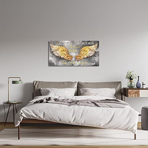 Angel Wings Canvas Wall Art Contemporary Art Painting Canvas Prints Wall Decor Contemporary Gold And Grey Artwork Framed Gallery Wrapped Ready To Hang 20X40Inch #TOP5