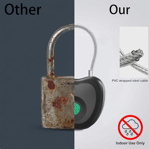 Bstsilver Fingerprint Padlock, Larger Sensor &20-User, 6.2" Flexible Cable Keyless Biometric Lock with Emergency USB Key & Code for Gym Locker, Luggage, Backpack, School, Dorm, Office, Travel & Indoor — view 5