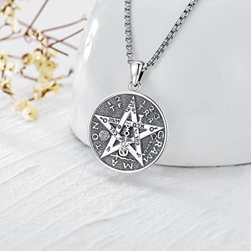 Loove Tetragrammaton Necklace For Men Women Pentagram Tetragrammaton Protection Amulet Sterling Silver Pentacle Pendant Tetragrammaton Amuleto De Proteccion Amulet Jewelry #TOP1