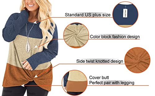 Image of DOLNINE Womens Plus Size Knotted Tops Long Sleeve Tee Shirts Loose Casual Blouse