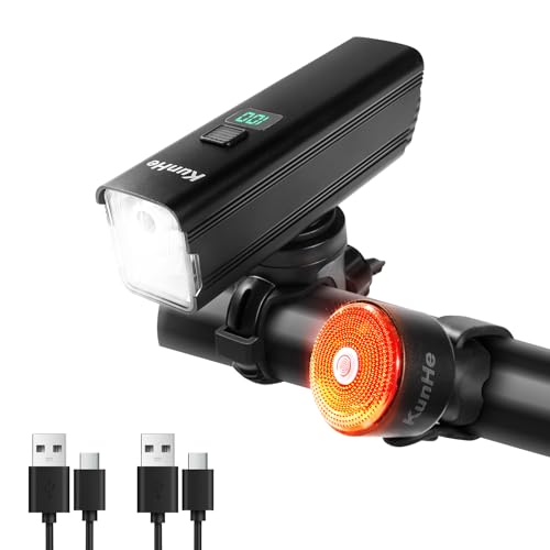 Amazon KunHe LED 1200Lm USB Bike Lights Front and Back Rechargeable 4500mAh Super Bright 8+5 Lighting Modes Bicycle Light Waterproof Cycling Lights for Mountain Road Night Riding #ad