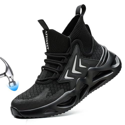 AFFINEST Sicherheitsschuhe Herren Arbeitsschuhe Anti Smashing Anti Durchstoßfest Stahlkappenschuhe Leichte Atmungsaktive Schutzschuhe(Schwarz,41)