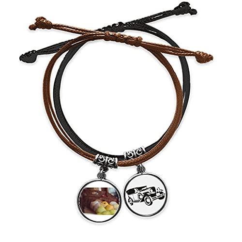 Bracelet corde et cuir fruits tempérés fait main style minibus
