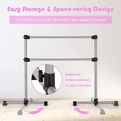 Costzon Portable Ballet Barre, 7”-47” Adjustable Double Freestanding Ballet Bar W/Stable Base, 4Ft Fitness Ballet Bar For Kids Adults, Heavy-Duty Dancing Stretching Bar For Home (Silver) #TOP5