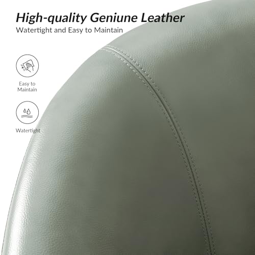 Image of HULALA HOME Genuine Leather Swivel Barrel Chairs Set of 2, Round Swivel Accent Chairs with Solid Wood Base, Leather Barrel Accent Chair for Living Room, No Assembly Required, Sage