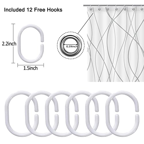 Punkray Grey And White Striped Fabric Shower Curtain For Bathroom With 12 Hooks, Shower Curtains For Bathroom 72 Inches Long, Weighted Hem,Waterproof Bath Accessories Hotel Style - Machine Washable #TOP4