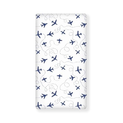 Image of QINBEIDU Blue Airplanes Fitted Crib Sheet Air Plane Transportation Sky White Standard Crib Mattress Fitted Sheet Baby Toddler Bed Mattress Sheets for Boys Girls 28"x52"