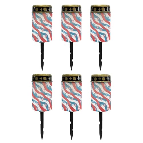 Image of Poceacles 4th of July Decor Stars and Stripes Outdoor Solar Lights Solar Grave Candle Outdoor 250th Independence Day Cemetery LED Candles for Cemetery Lawn Porch Outside Decoration, 6 Piece