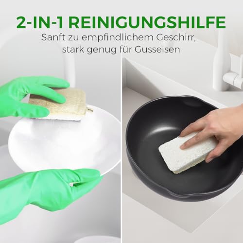 AIRNEX Natürlicher Luffa Spülschwamm – Kompostierbarer und Zellulose-Küchenschwamm 6er Set- Plastikfreier, Kratzfreier Luffa Geschirrschwamm – Geruchsfreier, Biologisch Abbaubarer Abwaschschwamm