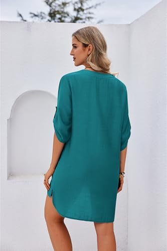 Image of Ekouaer Bathing Suit Cover Up for Women V Neck Button Down Swimsuit Coverup Beach Dress Shirt S-3XL