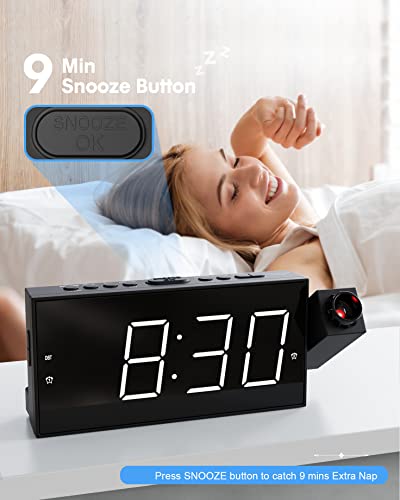 Digital Projector Alarm Clocks For Kids Bedroom,Plug-In Led Display Clock With 350° Projection On Ceiling Wall,Dual Alarms For Heavy Sleepers,Battery Backup,Usb Charging Port,Easy-To-Set,Dimmer,Snooze #TOP4