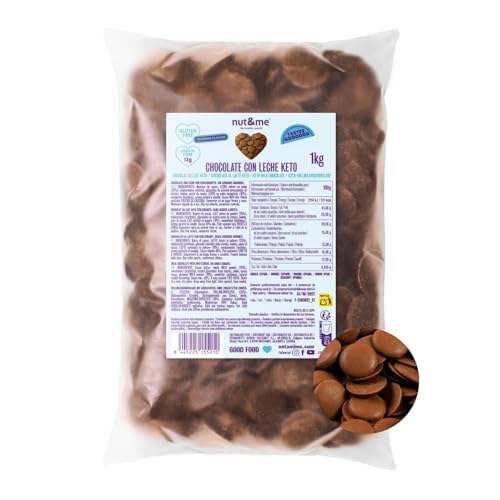 Gotas de chocolate con leche KETO 1 kg nut&me | Vegano | Sin gluten | Sin azúcares añadidos | Sin OGM | Repostería | Pack ahorro