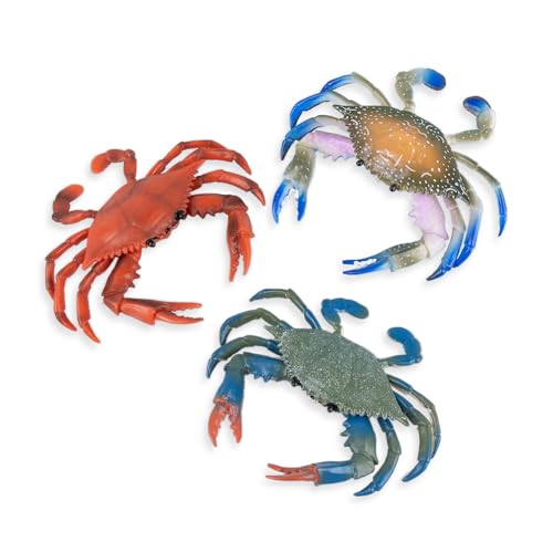 AUEAR, Paquete de 3 figuras artificiales de plástico realista de cangrejo decoración simulada de animales de la vida marina