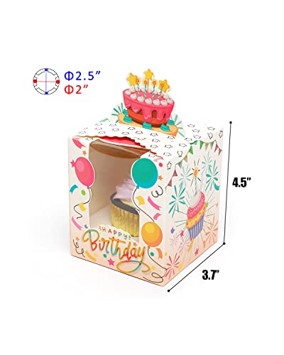 qiqee Birthday Cupcake Boxes 50 Packs Individual Cupcake Holders Disposable Brown Single Cupcake Boxes with Window 3.6 * 3.6 * 4.3inch Cupcake Containers - Thumbnail 6