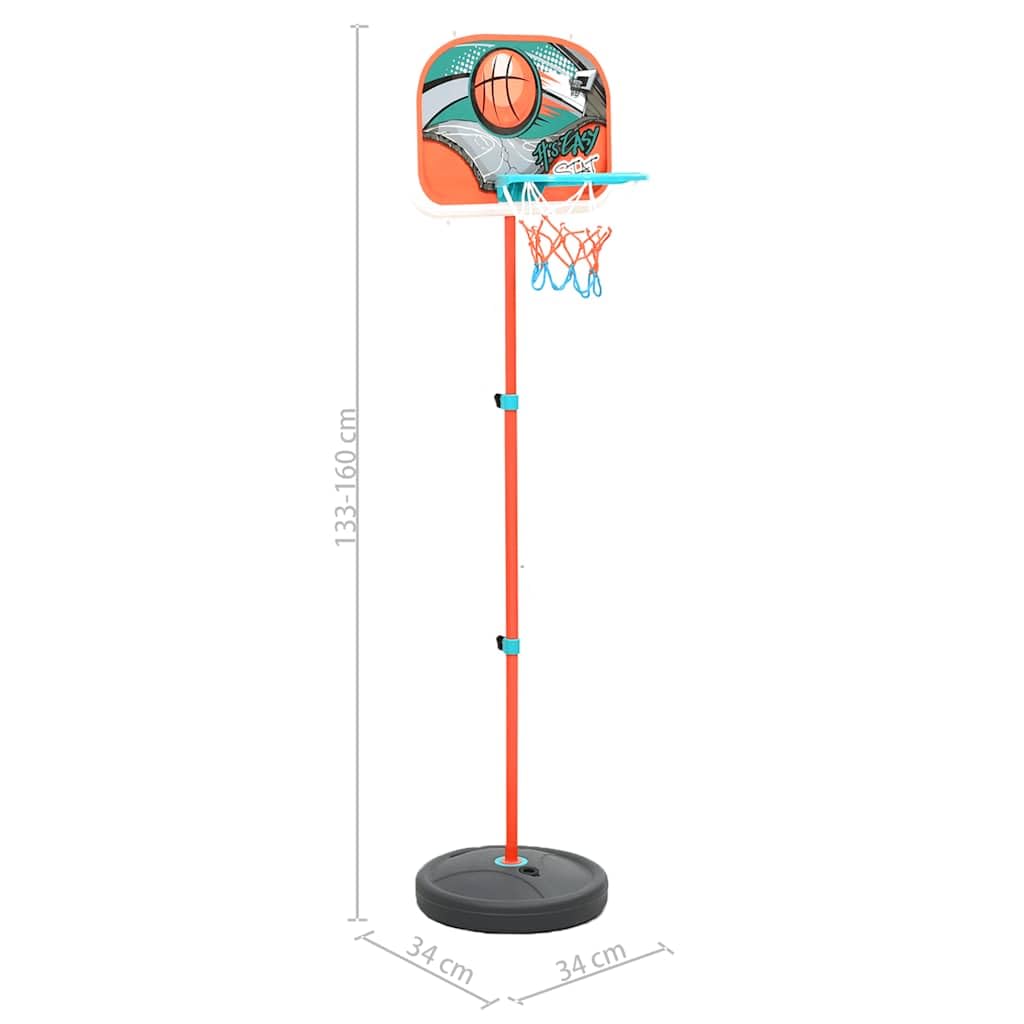 Tragbares Basketball Spiel Set mit höhenverstellbarem Basketballkorb 133 bis 160 cm, PE und Eisen, Ball, Pumpe, Netz, für Indoor Outdoor Garten, Hof, Terrasse, Spielzimmer Training