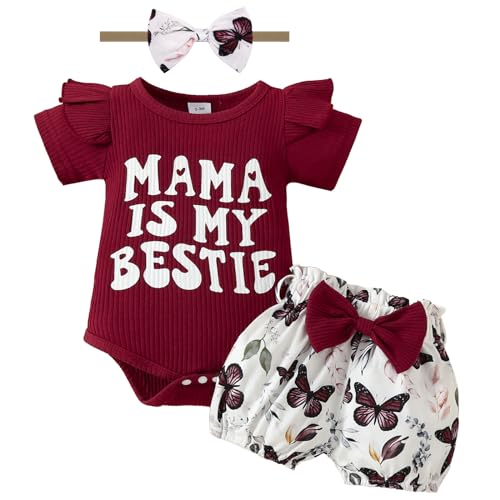 Image of Mikccer Newborn Girl Outfits Baby Girl Summer Clothes Ruffle Romper Pant with Headband Set Infant Bodysuits
