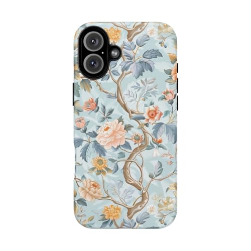 Coque iPhone 16 Plus bleu antichoc rigide mate fleurs