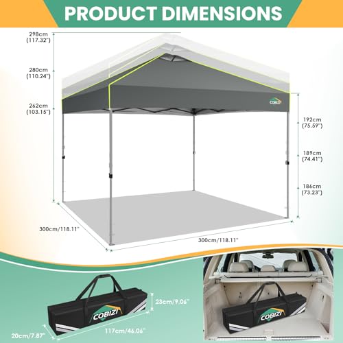 Image of COBIZI 10x10 Pop Up Canopy - One Push Setup Tent, Glow Strips, 4 Sidewalls