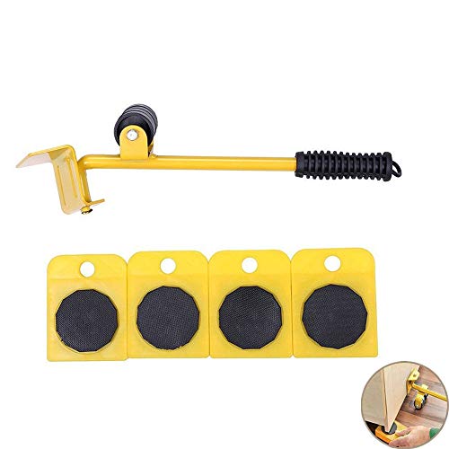 Lot de 5 patins de déménagement faciles à déplacer pour meubles avec patins à roulettes réglables en hauteur à 360 degrés rotatifs - Charge maximale : 147 kg, jaune Cover