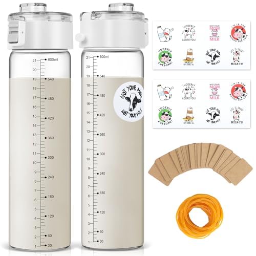 Image of 21OZ Glass Breast Milk Pitcher for Fridge Breastmilk Storage Container Pop-Top Breastmilk Storage Bottles Measurement Quality Breastmilk Pitcher for Mom, Airtight Leak Proof Breastmilk Storage Pitcher