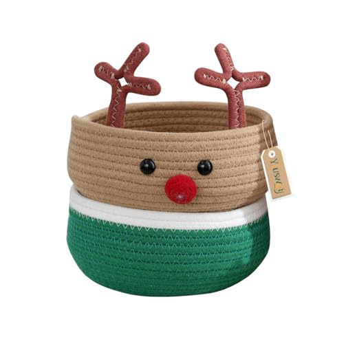 Yiuswoy Small Storage Basket Christmas Reindeer Home Decorative Shallow Shelf Key Tray Bowl for Entryway, 7.9x7.9inches
