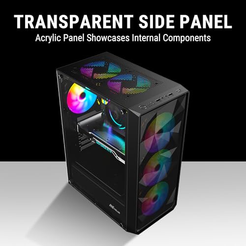 Ant Value Tempered_Glass VM41 Mid-Tower Computer Case/Gaming Cabinet - Black | Support ATX, M-ATX, ITX | Pre-Installed 3 Front & 1 Rear Rainbow Fans - Image 3