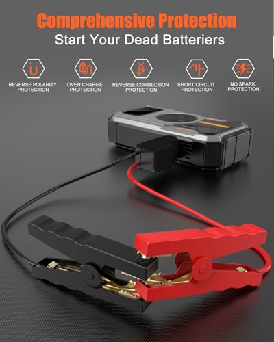 Image of Car Battery Starter with Compressor 150 PSI 6000 A Car Emergency Jump Starter (Up to 7.5 Litres of Petrol /6.0 L of Diesel Oil) 12 V 3 Modes Flashlight USB Charging Booster Portable Car Start