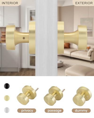 Image of Haidms Brushed Gold Door Knobs Dummy- Single-Side Decorative Door Knob for Closet, Pantry & French Doors, Non-Turning Round Ball Design(1 Pack /2 Pieces)