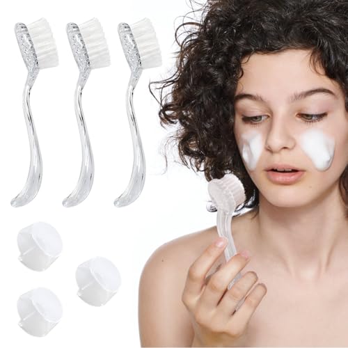 3 PCS Facial Cleansing Brush Face Exfoliator Tool Manual Handle Exfoliating Tools with Soft Bristles for Makeup Removal Dead Skin Exfoliation and Deep Cleansing of Face Nose (Transparent)