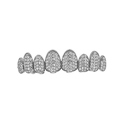 14k White Joker Gold Grillz for Mouth Top Bottom Hip Hop Teeth Grills for Teeth Mouth Grillz for Mouth Top Bottom Hip Hop 8 Teeth Grills for Teeth Mouth Set (Top Only)