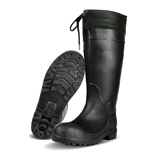 Best Knee High Wading Boots for Ultimate Protection 14 E KAINI Rain Boots Knee High for Men Waterproof Boot with PVC Rubber Mud Boots Mens, Comfort Lightweight Gardening Fishing Shoes for Yard Farm Outdoor Work