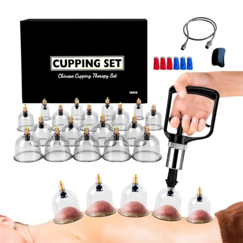 Schröpfgläser mit Vakuumpumpe & Therapiemagneten + Faszien-Schaber Schröpfen (18 Stück) gegen Verspannungen & Cellulite und Lymphdrainage Hochwertiges Schröpfglas-Set für Gesicht und Körper