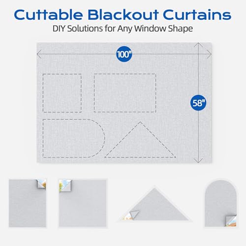 Image of Linen Blackout Curtains for Bedroom, 100 inch x 58 inch Portable Black Out Blinds with 20 Sets Hooks & Loops Strips for 100% Blackout Window Film, Temporary Black-Out Shades for Windows Cover Travel RV- Gray