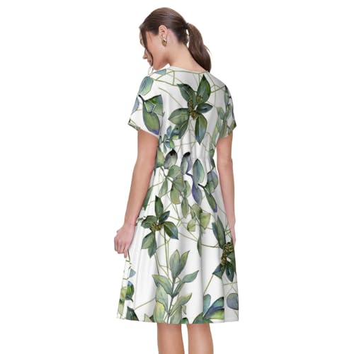 Robe d'été manches courtes femme imprimé eucalyptus vert fluide - 5