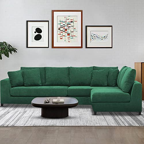 BRAXTON Bosnia RHS 7 Seater L Shape Sofa Set for Living Room (Green Fabric)