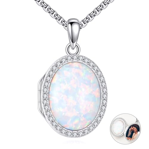 Médaillon en argent sterling pour femme, pendentif porte-photo YAFEINI orné d'une opale véritable